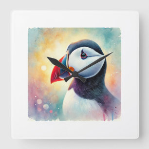 Reloj Cuadrado Horned Puffin in Watercolor 051124AREF122 - Waterc