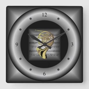 Reloj Cuadrado Horno francés ~ Música de hoja 3D ~ Plata almoha