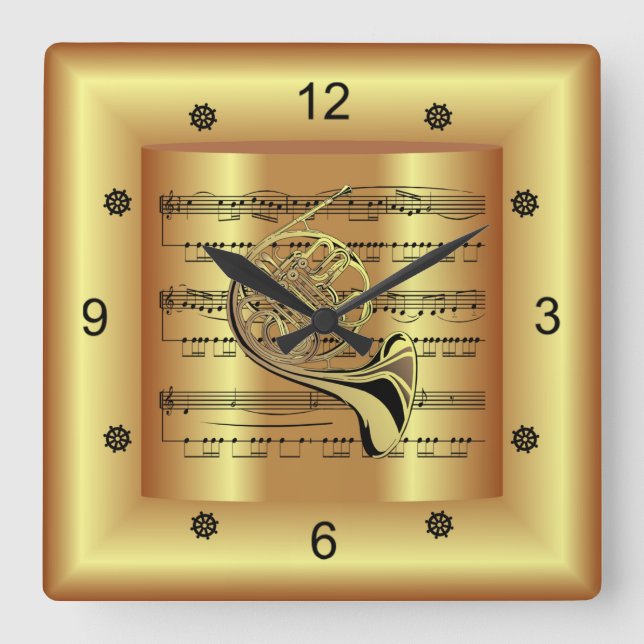 Reloj Cuadrado Horno francés~Música de hojas curvas~Fondo de oro~ (Anverso)
