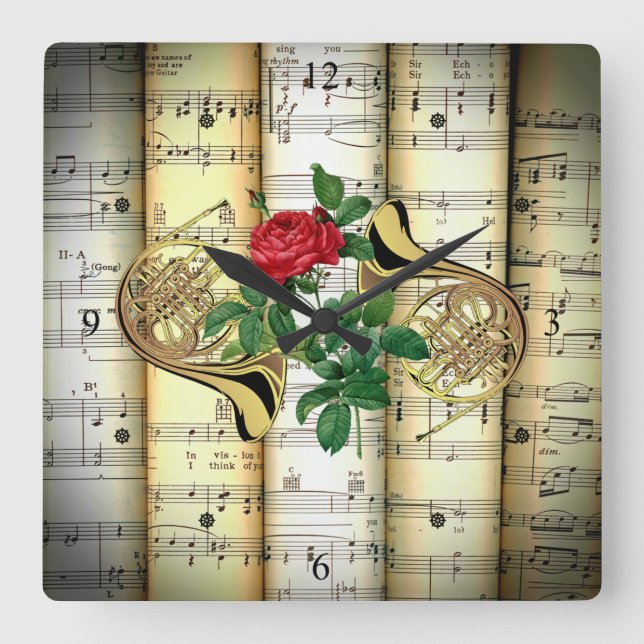 Reloj Cuadrado Hornos franceses y Rosa ~ Música de hoja rodada ~ (Anverso)