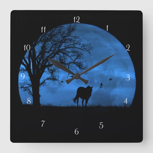 Reloj Cuadrado Horse and Full Moon Blue Beautiful (Anverso)