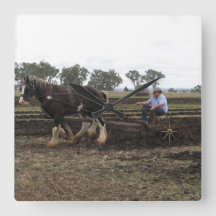 horse drawn plough clock