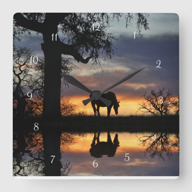 Reloj Cuadrado Horse Oak Tree and Reflection in Pond (Anverso)