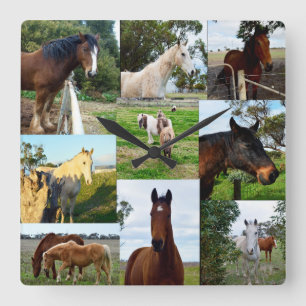 Reloj Cuadrado Horse Photo Collage,