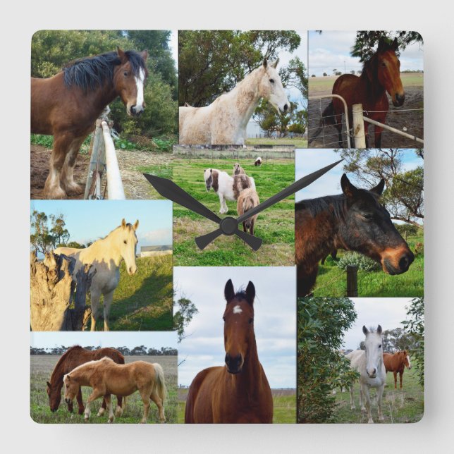 Reloj Cuadrado Horse Photo Collage, (Anverso)