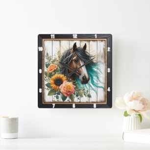 Reloj Cuadrado Horse Turquoise Mane Floral