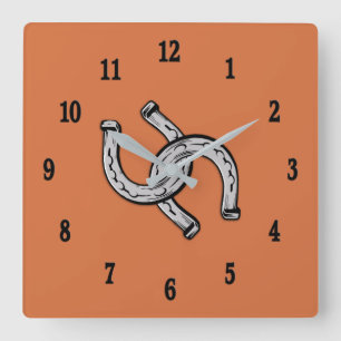 Reloj Cuadrado Horseshoes with Black Numbers