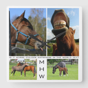 Reloj Cuadrado Horsing Around Personalizado Horse wall clock