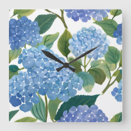 Reloj Cuadrado Hortensias Azules | Hermoso Arbusto Floral