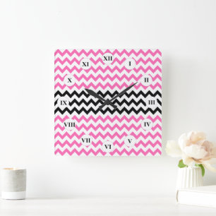 Reloj Cuadrado Hot Pink and Black Chevron by Shirley Taylor