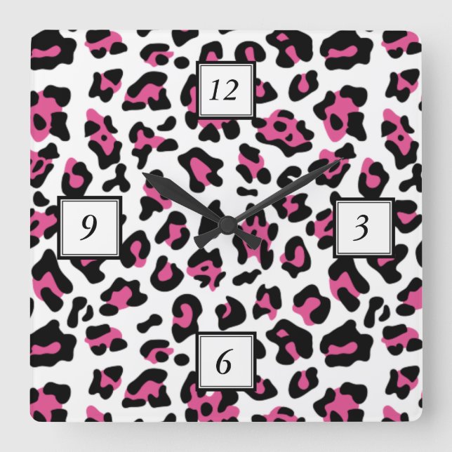 Reloj Cuadrado Hot Pink Black Leopard Animal Print Pattern (Anverso)