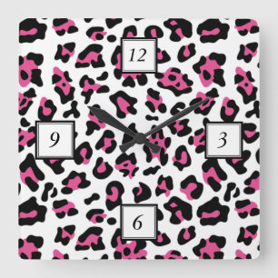 Reloj Cuadrado Hot Pink Black Leopard Animal Print Pattern