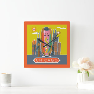 Reloj Cuadrado Hotdog de Chicago
