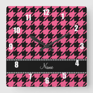Reloj Cuadrado Houndstooth negro rosado conocido personalizado