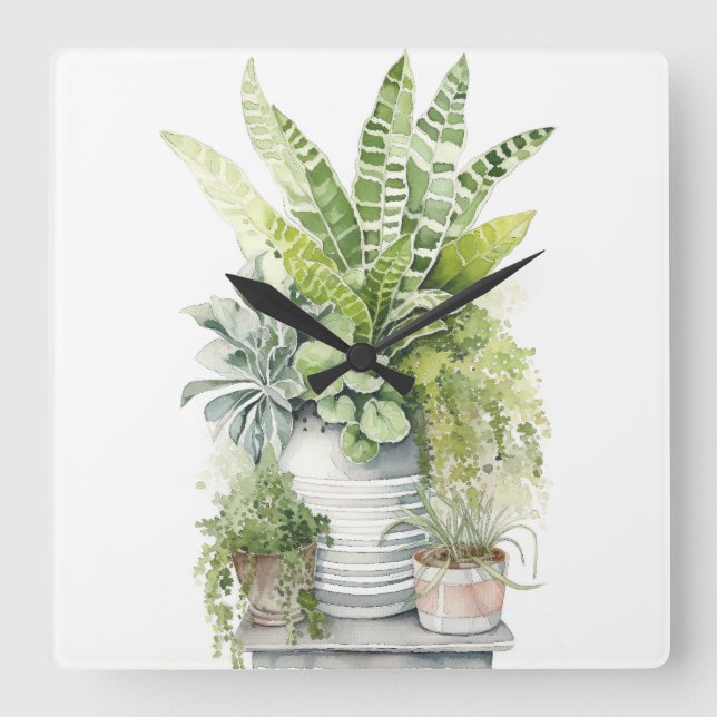 Reloj Cuadrado House Plants (Anverso)