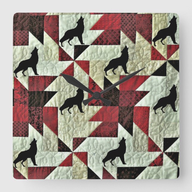 Reloj Cuadrado Howling Wolf Quilt (Anverso)
