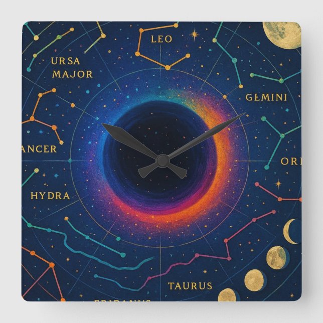 Reloj Cuadrado Hueco negro cósmico y arte de constelaciones - Cel (Anverso)