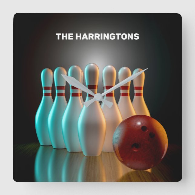 Reloj Cuadrado Huelga de bolos de personalizado (Anverso)