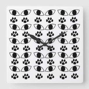 Reloj Cuadrado Huella de Garra de Gato Negro y Blanco   