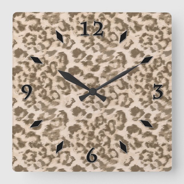 Reloj Cuadrado Huella de leopardo beige. (Anverso)