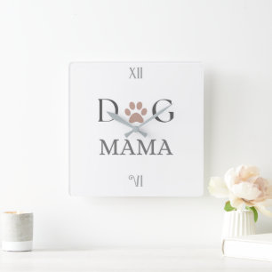 Reloj Cuadrado Huellas de Mamá Perro, Día de la Madre y Cumpleaño
