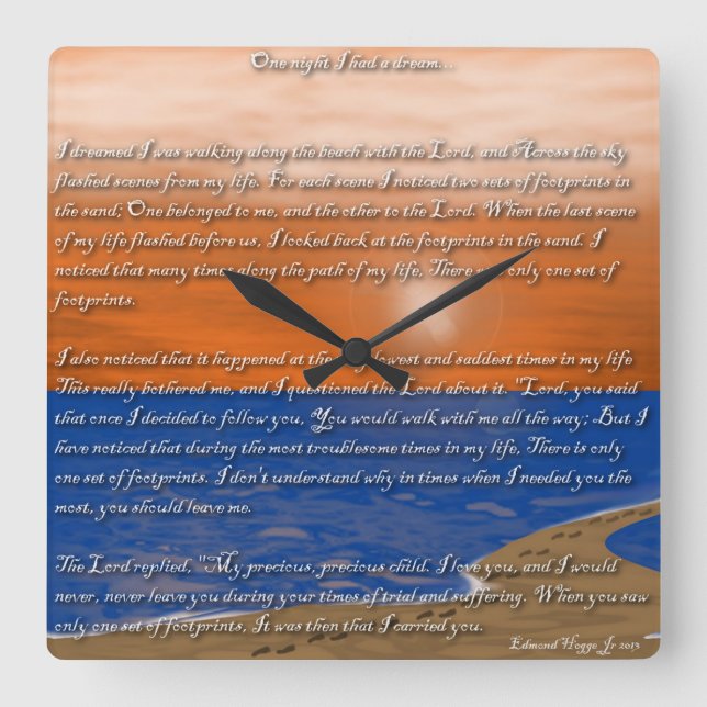 Reloj Cuadrado Huellas en el poema de arena (Anverso)