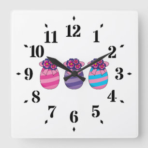 Reloj Cuadrado Huevos de Pascua con flores y cinta de opciones