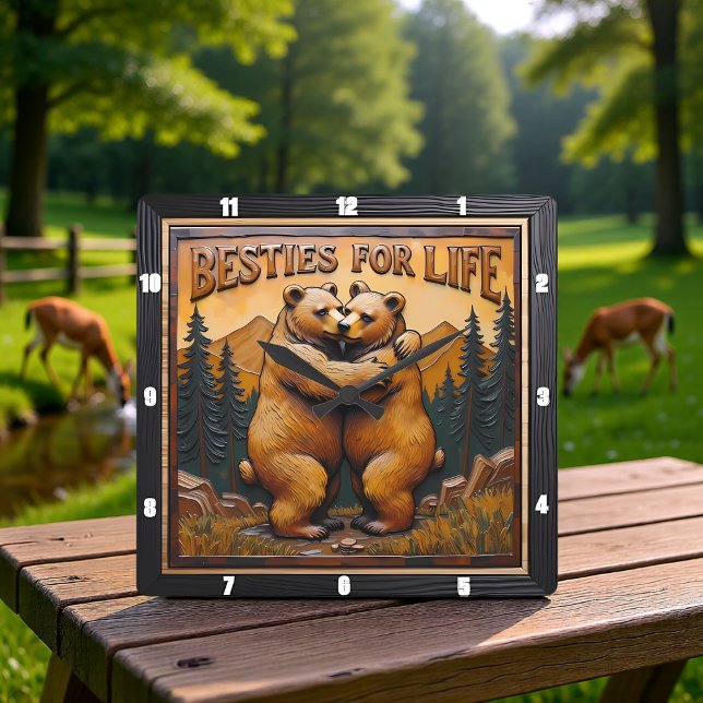Reloj Cuadrado Hugging Bears Orange Mountain (Subido por el creador)