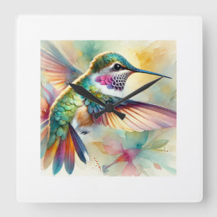 Reloj Cuadrado Hummingbird in Flight 071024AREF109 - Watercolor