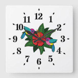 Reloj Cuadrado Hummingbirds tierno en el Personalizado de flores 