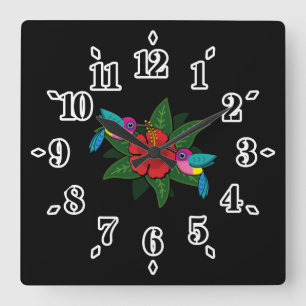 Reloj Cuadrado Hummingsbirds tierno y sobre el Personalizado de f