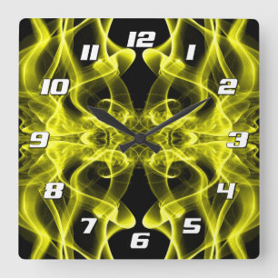 Reloj Cuadrado Humo Amarillo Simétrico Minimalista Negro