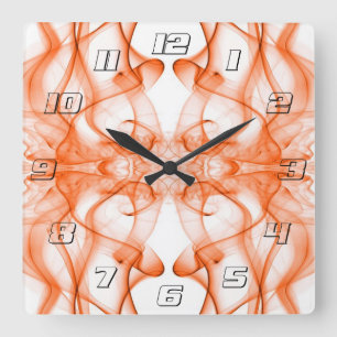 Reloj Cuadrado Humo Naranja Simétrico Minimalista Blanco