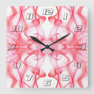Reloj Cuadrado Humo Rojo Simétrico Minimalista Abstracto