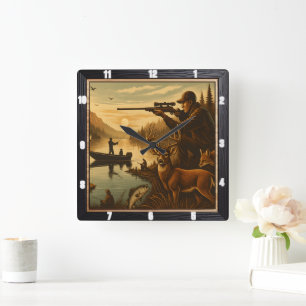 Reloj Cuadrado Hunter Fisherman Wildlife Sunset