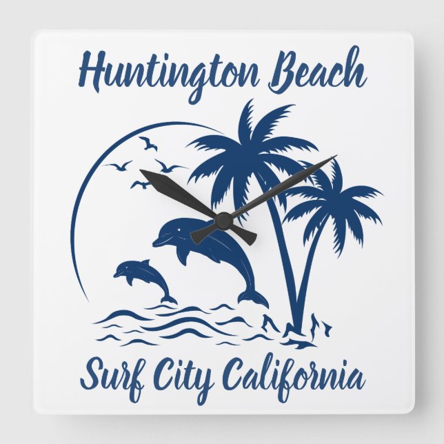 Reloj Cuadrado Huntington Beach California Dark Blue (Anverso)