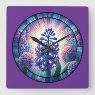 Reloj Cuadrado Hyacinth Sained Glass Art