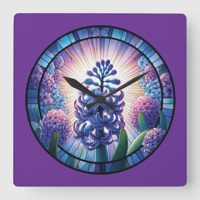 Reloj Cuadrado Hyacinth Sained Glass Art (Anverso)