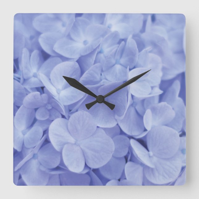 Reloj Cuadrado Hydrangea azul (Anverso)