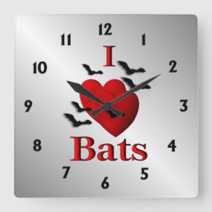 Reloj Cuadrado I Heart Bats Wall Clock