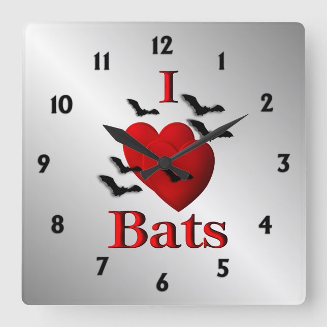 Reloj Cuadrado I Heart Bats Wall Clock (Anverso)