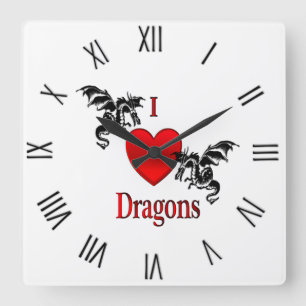 Reloj Cuadrado I Heart Dragons Black Roman Numerals