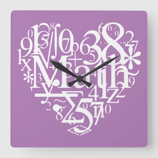 Reloj Cuadrado I Heart Math, Funny Science, Math Teacher (Anverso)