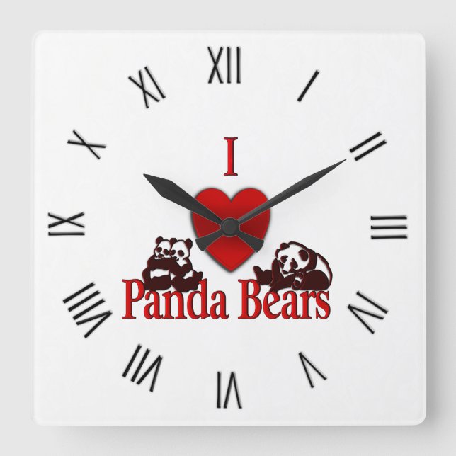 Reloj Cuadrado I Heart Panda Bears Fun (Anverso)