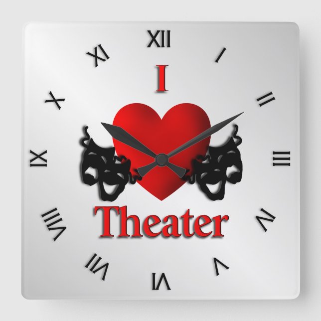 Reloj Cuadrado I Heart Theater Roman Numerals (Anverso)