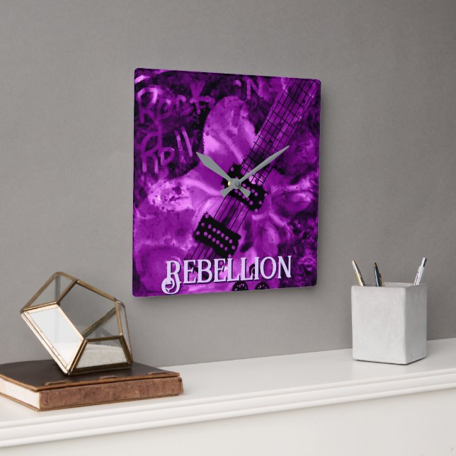 Reloj Cuadrado I Love Rock 'N Roll Electric Guitar Personalized (Oficina)