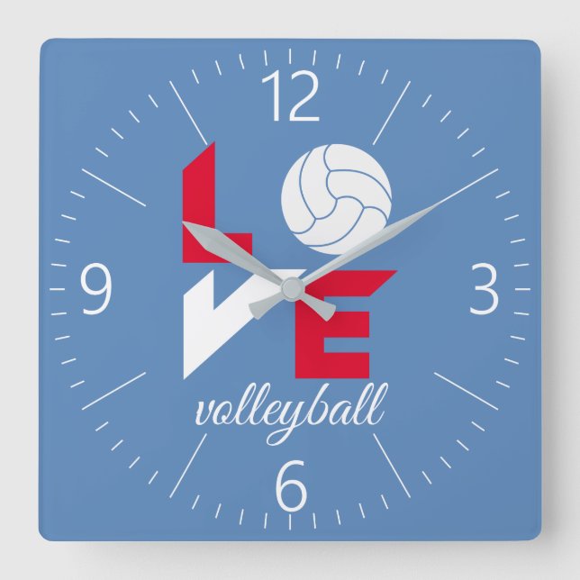 Reloj Cuadrado I Love volleyball (Anverso)