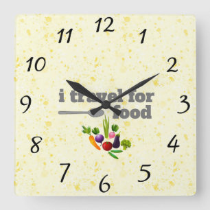 Reloj Cuadrado i travel for food Wall Clock
