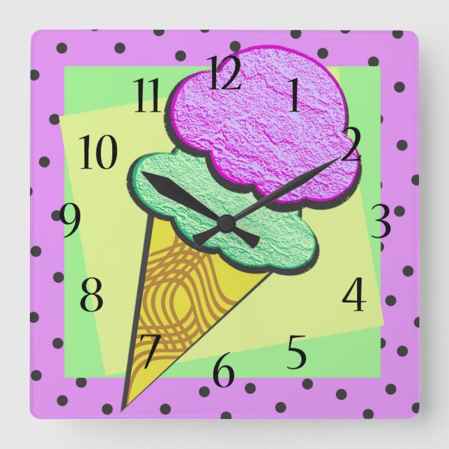 Reloj Cuadrado Ice Cream Cone Deco (Anverso)