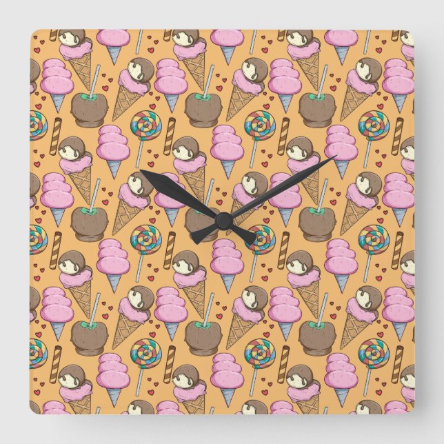 Reloj Cuadrado Ice cream pattern | Lollies pattern | lollipop 26 (Anverso)